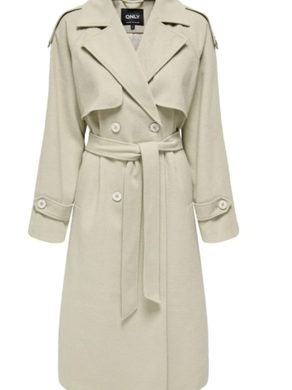 ONLY Classic Oatmeal Tailored Longline Double-Breasted Trench with Waist Belt